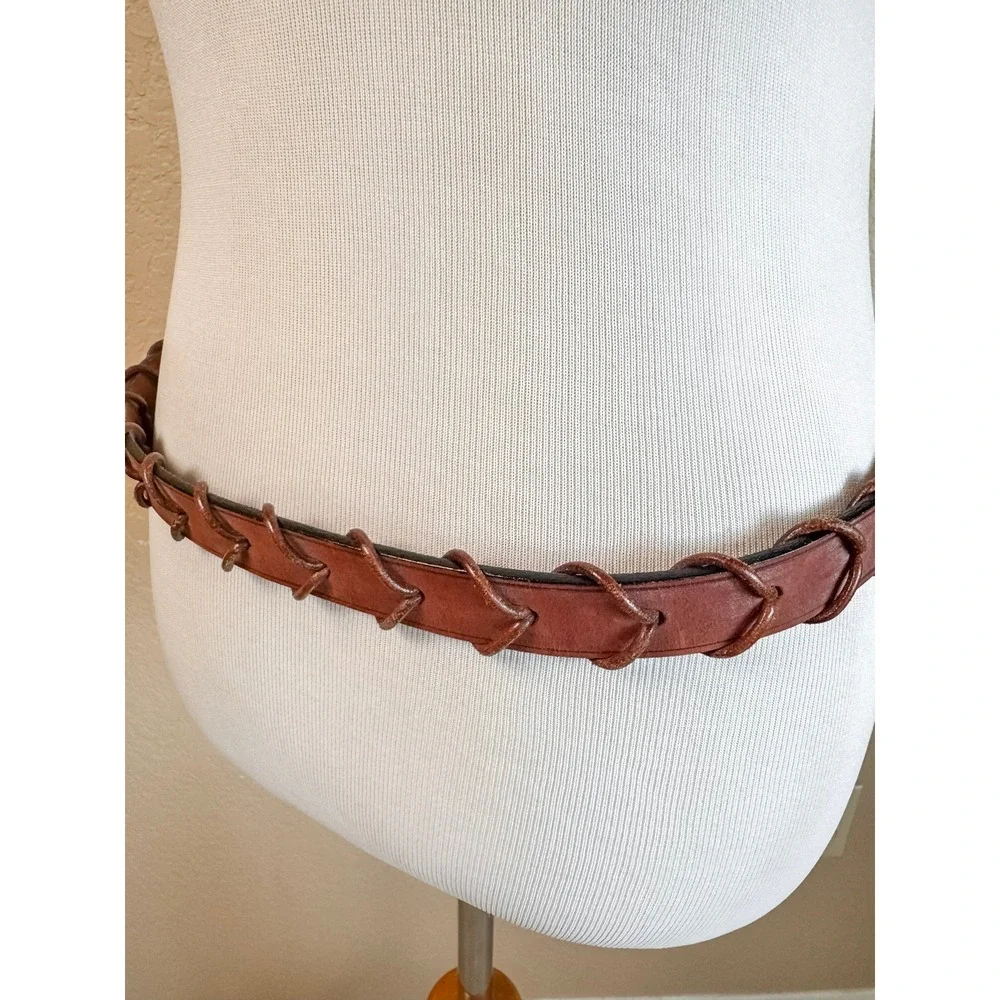 Vintage Dooney & Bourke Brown Leather Belt USA Brass Buckle Fits 33-37